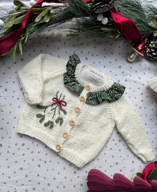 Mistletoe kisses 3/6m cream liberty collar cardigan