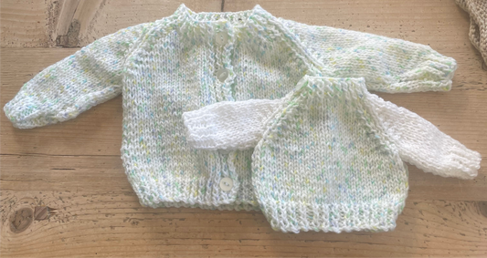 0-3 months white with flecks Cardigan with matching large jellycat jumper