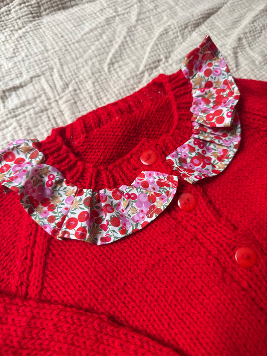2-4 years red cardigan with liberty collar