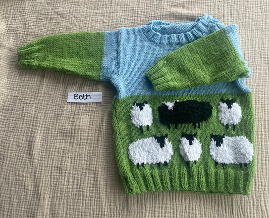 9-12m blue and green sheep cardigan