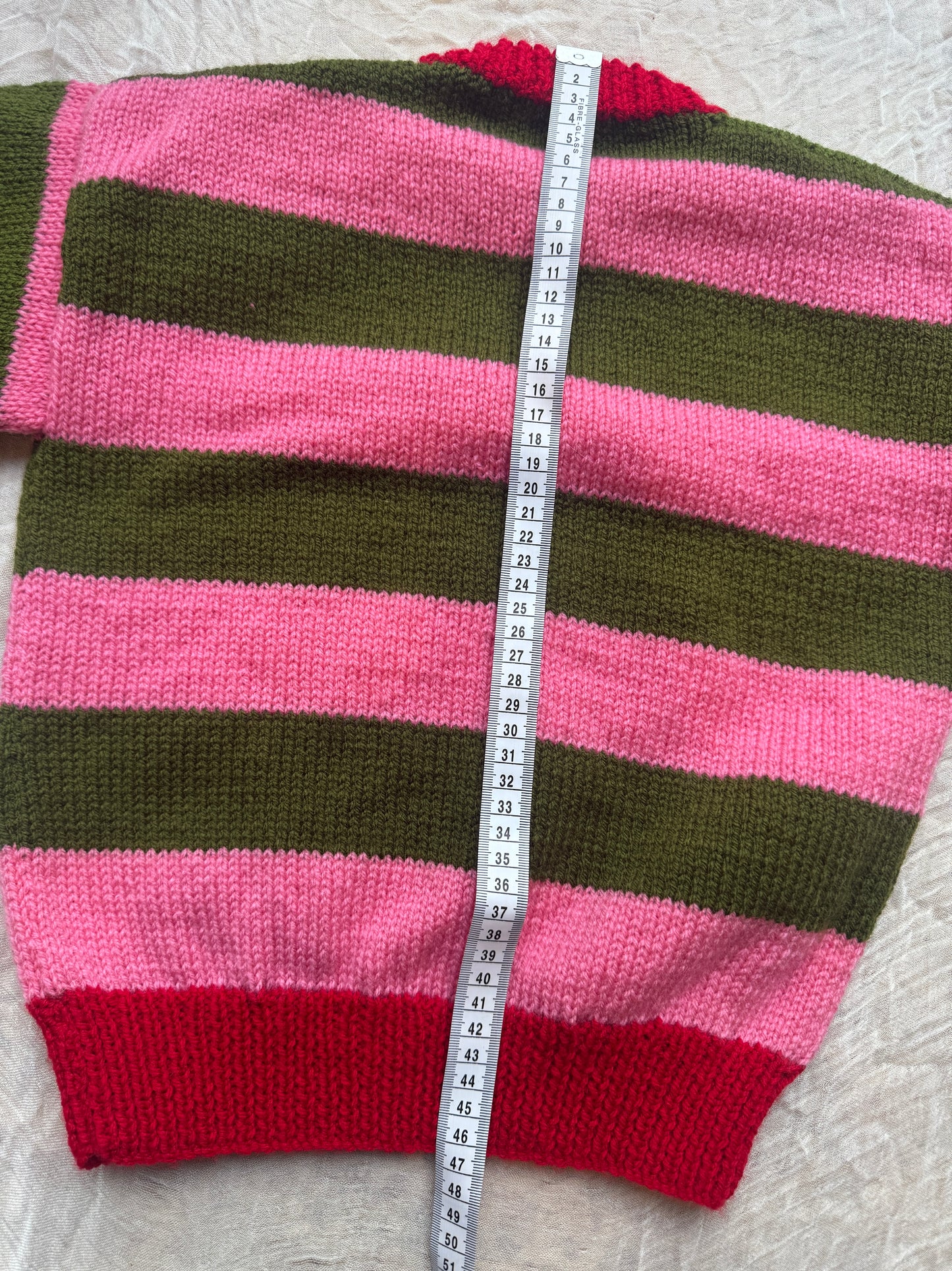 3 -5 years green and pink stripe jumper