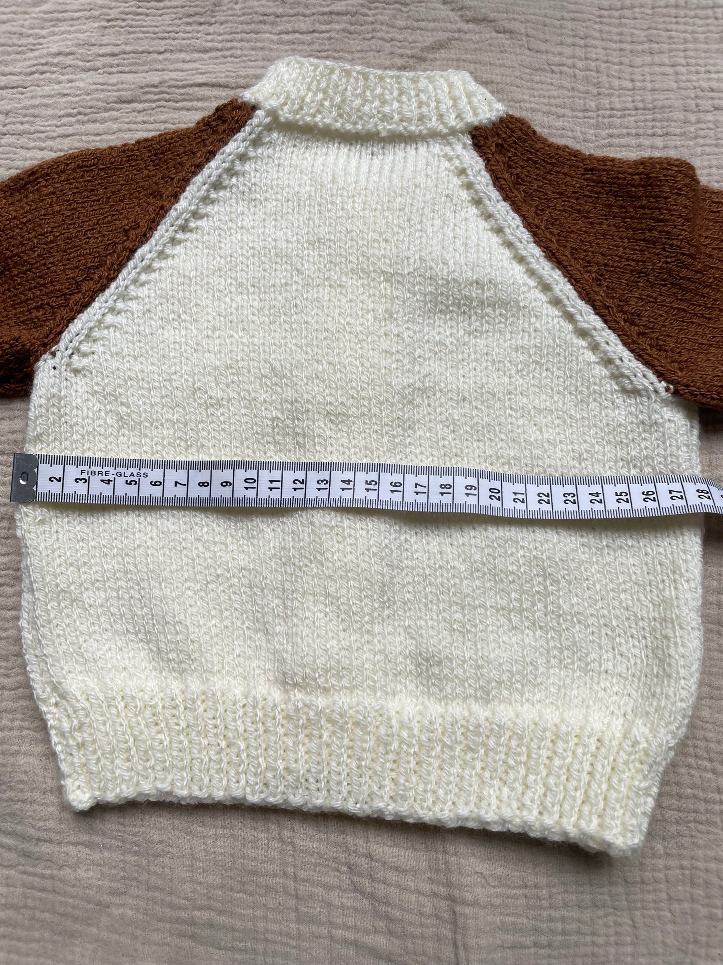 6-12m cream cardigan with gingerbread sleeves