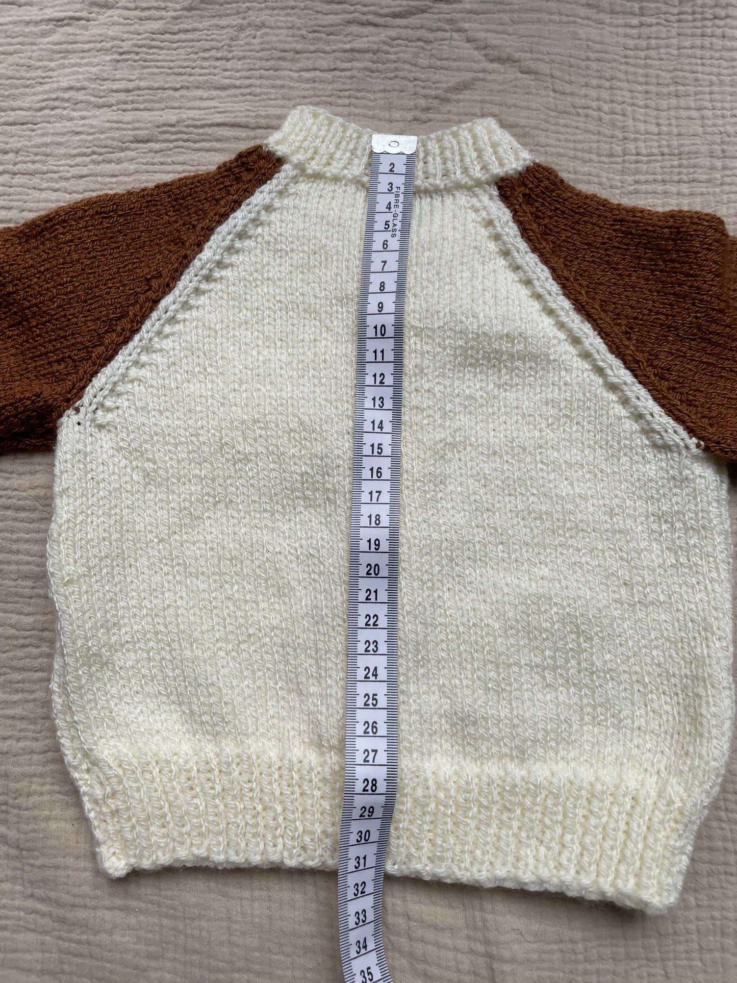 6-12m cream cardigan with gingerbread sleeves