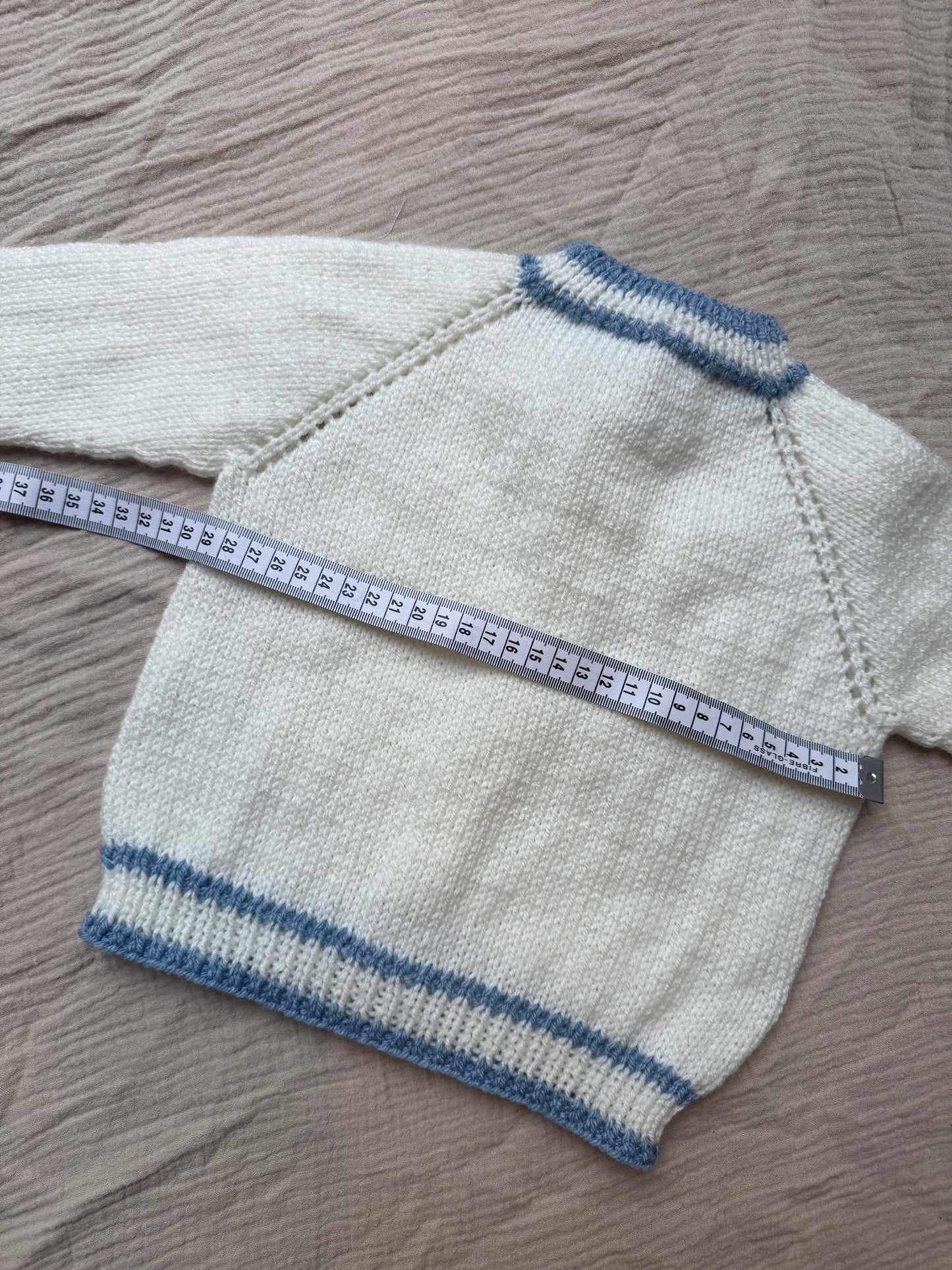 6-12m cream with blue highlights cardigan