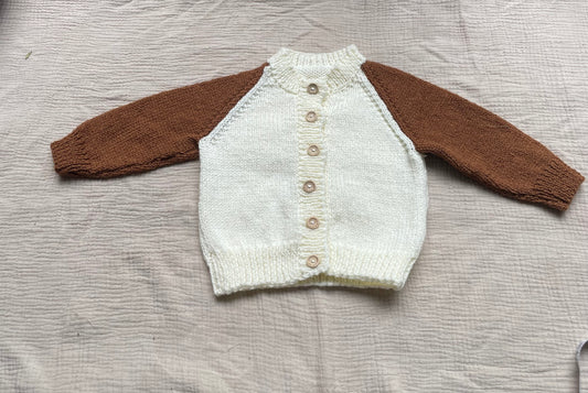 6-12m cream cardigan with gingerbread sleeves