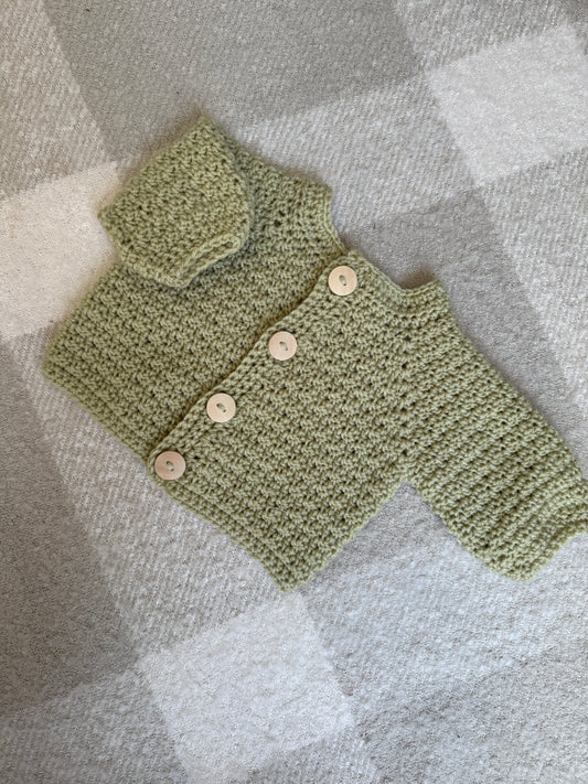 0-6m pale green crochet cardigan
