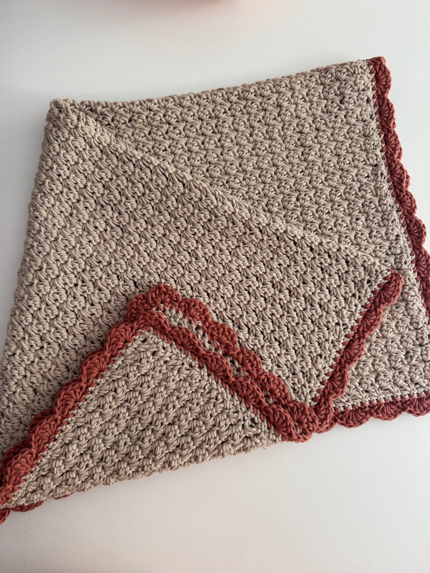 Stroller blanket hand crochet in wheat and rust