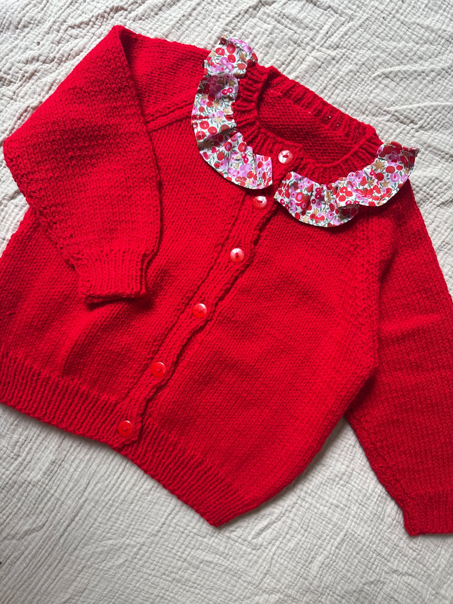 2-4 years red cardigan with liberty collar