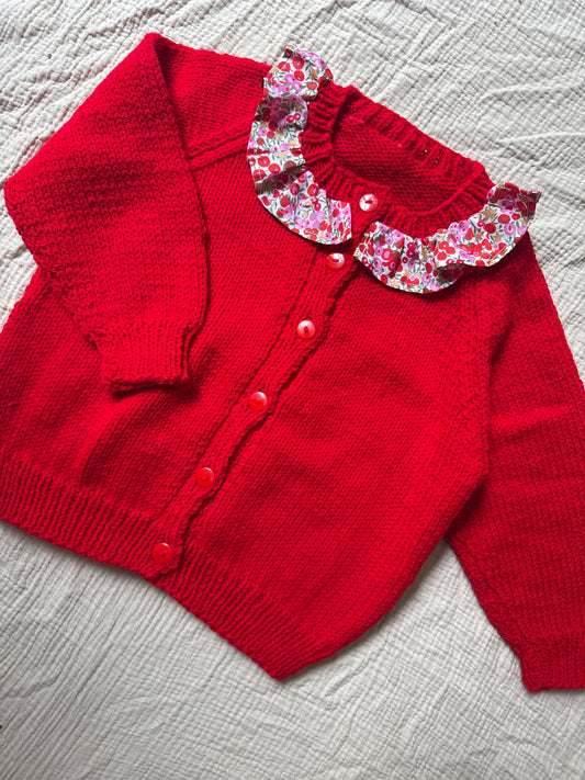 2-4 years red cardigan with liberty collar