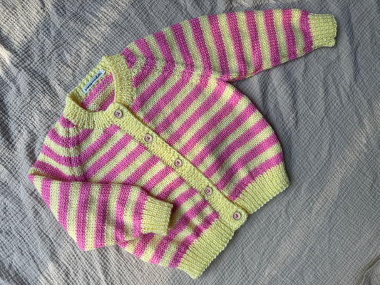 2-3 years fondant & yellow stripe cardigan