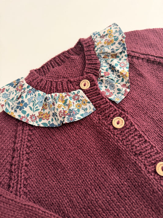 2-4 years aubergine cardigan with liberty collar