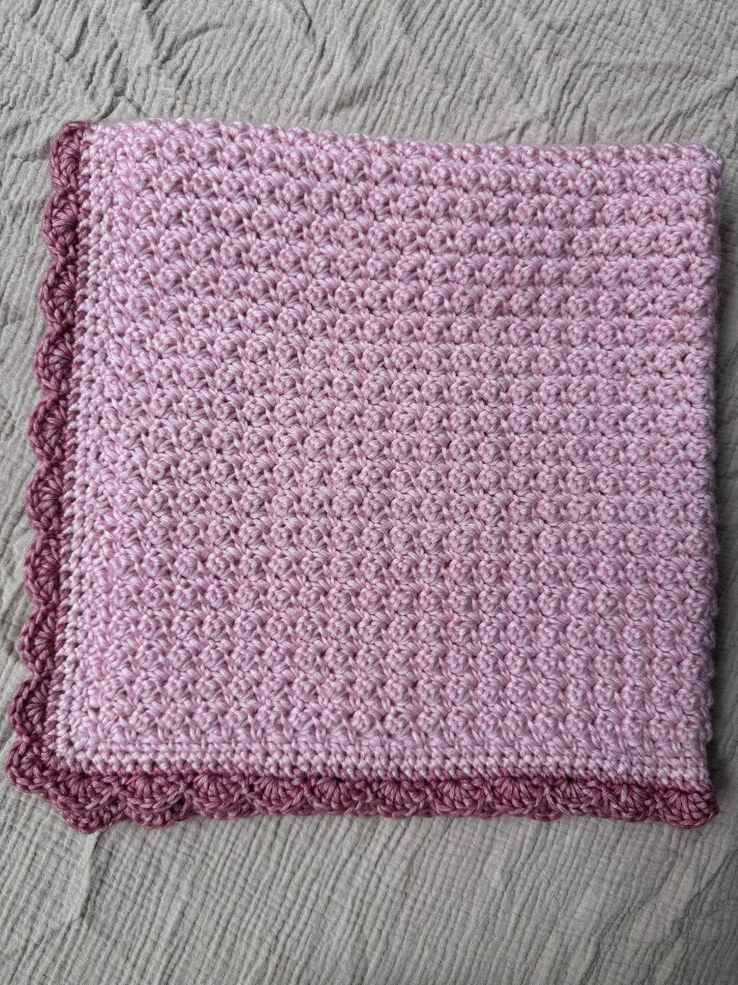 stroller blanket hand crochet in pale rose and pink
