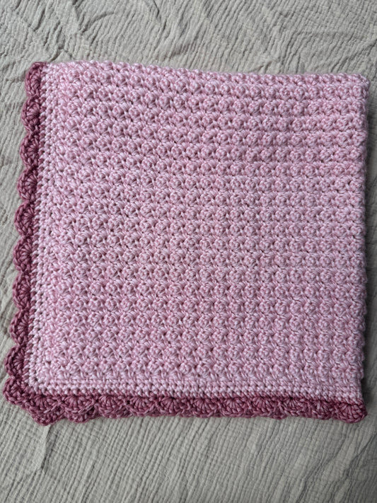 stroller blanket hand crochet in pale rose and pink