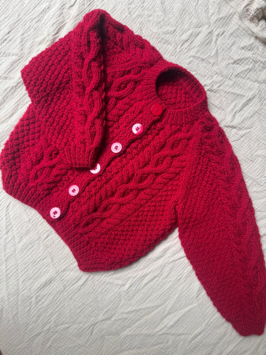 2-3 years claret Aran cardigan