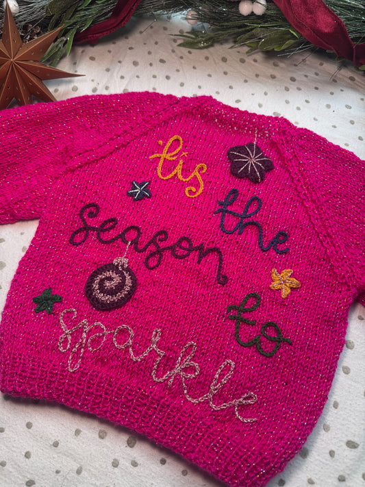 ‘Tis the season to sparkle 1-2 years magenta sparkle cardigan
