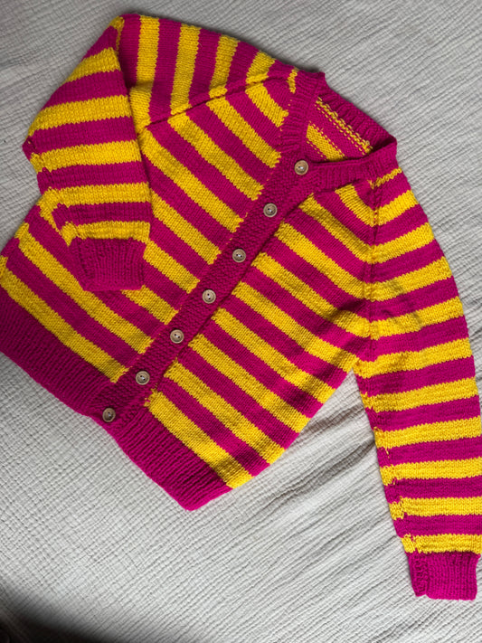 3-4 years hot pink and cornflower stripe cardigan