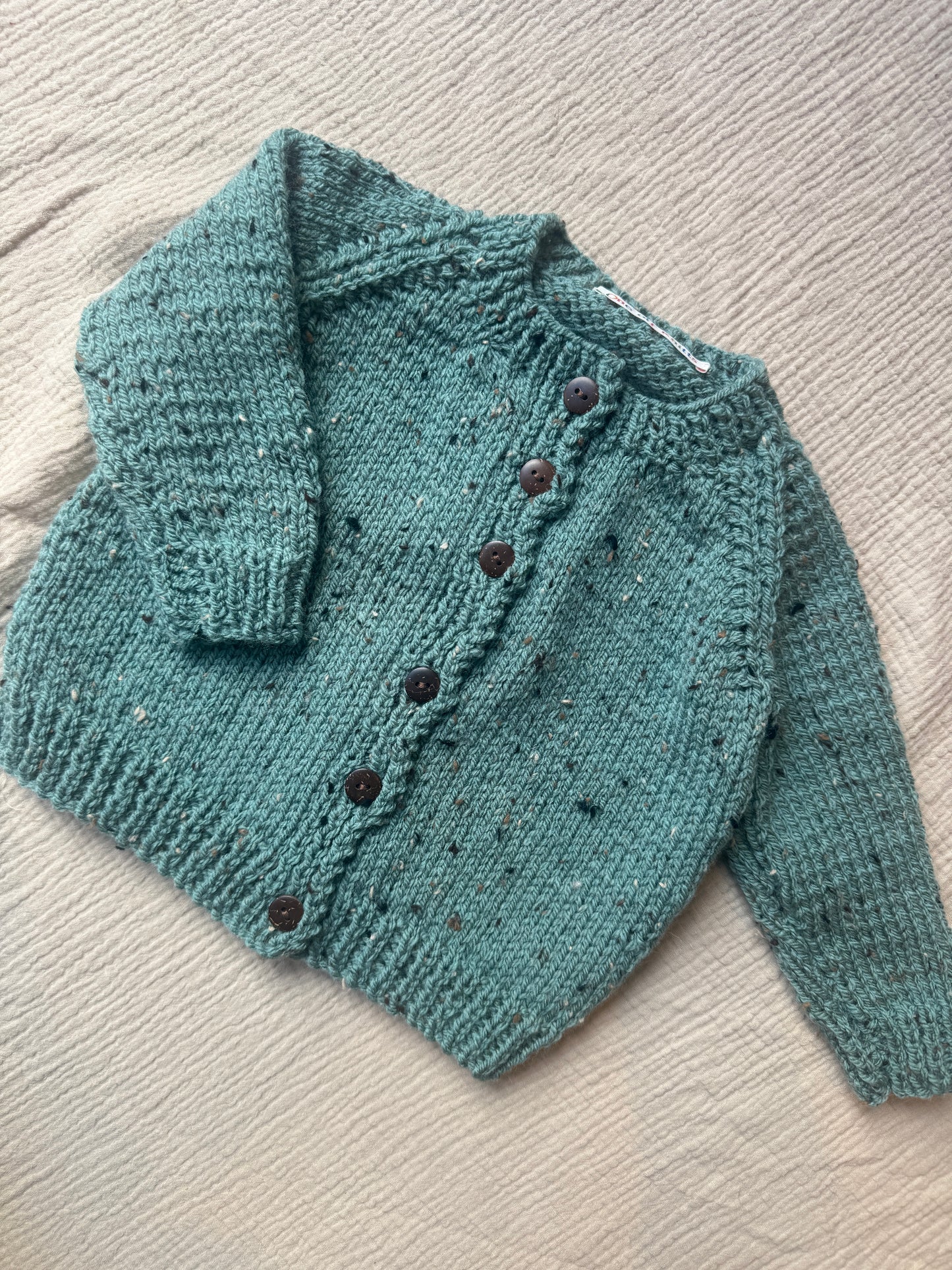 12/18m duck egg blue fleck aran Cardigan