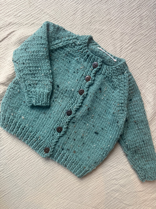 12/18m duck egg blue fleck aran Cardigan