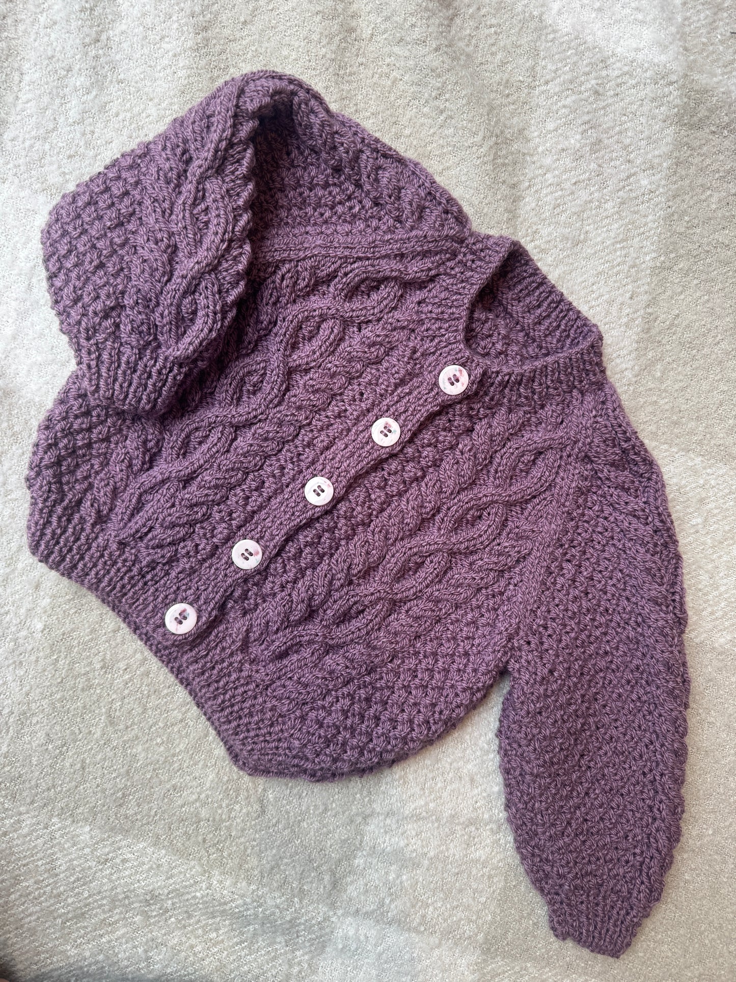 1-2 years purple Aran cardigan