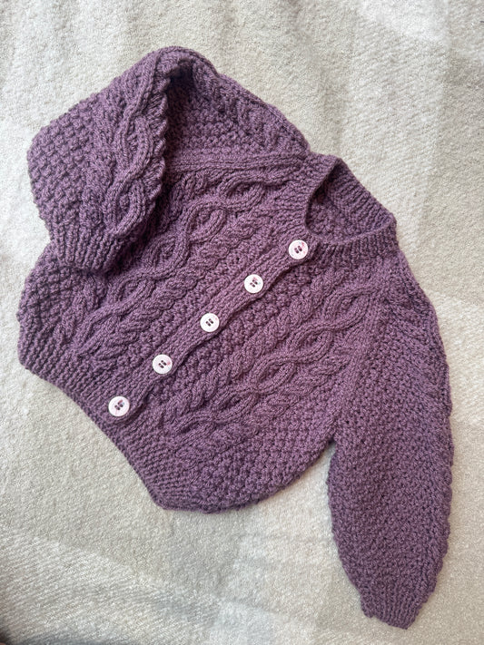 1-2 years purple Aran cardigan
