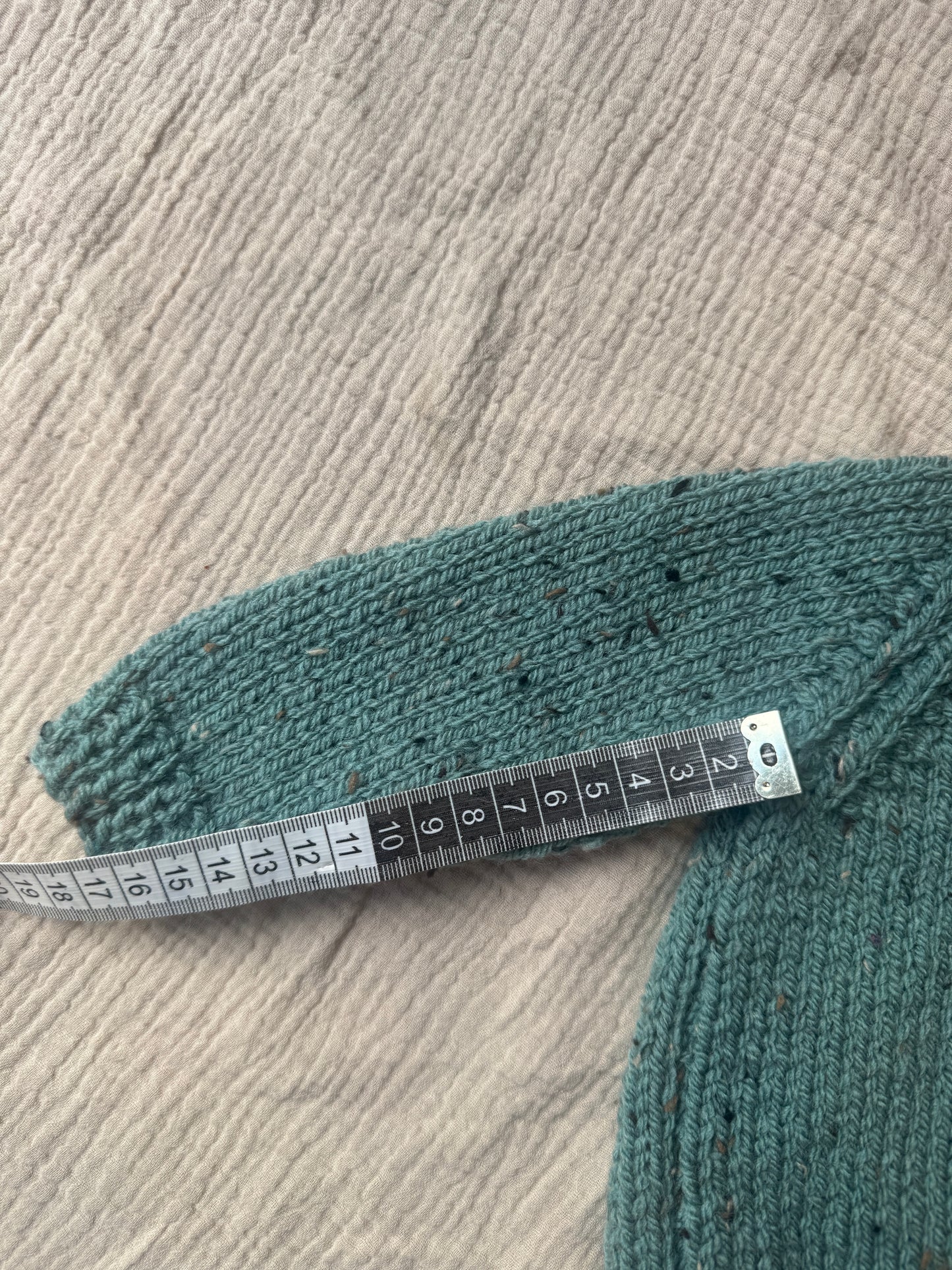 6-12months duck egg fleck Aran cardigan