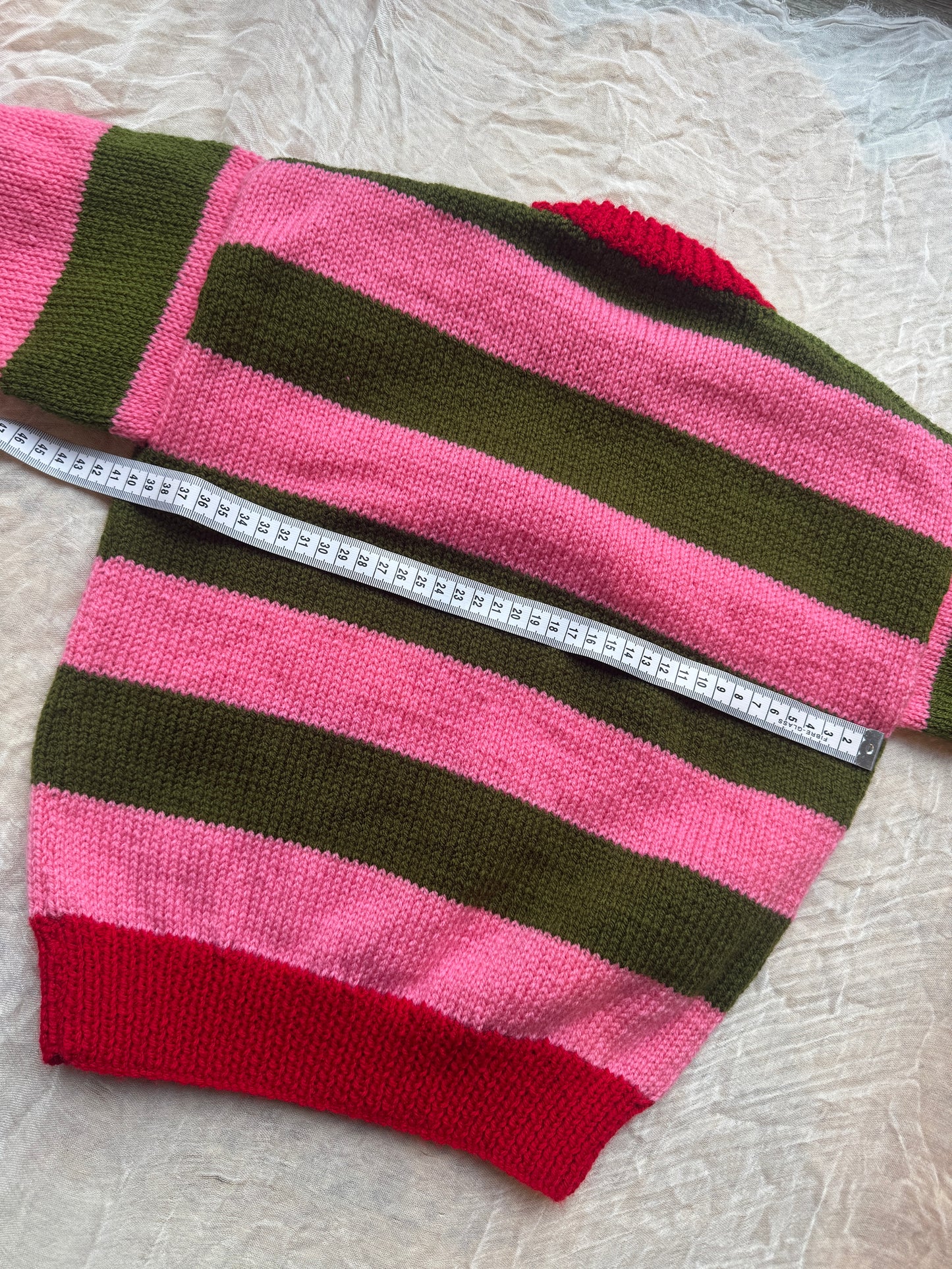 3 -5 years green and pink stripe jumper