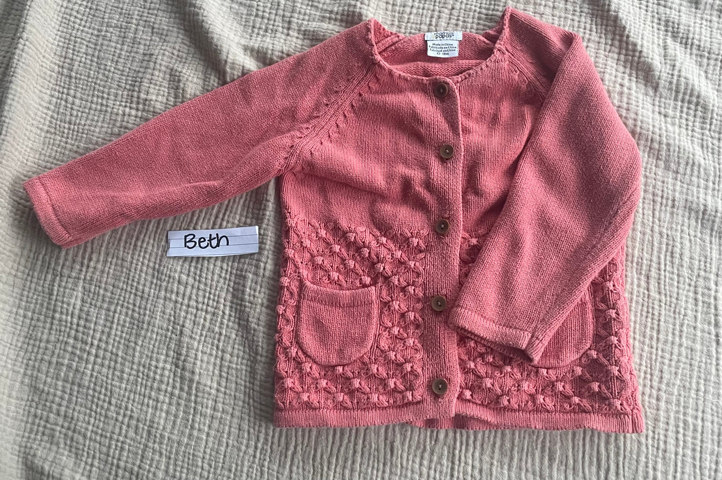 12-18 months coral cardigan