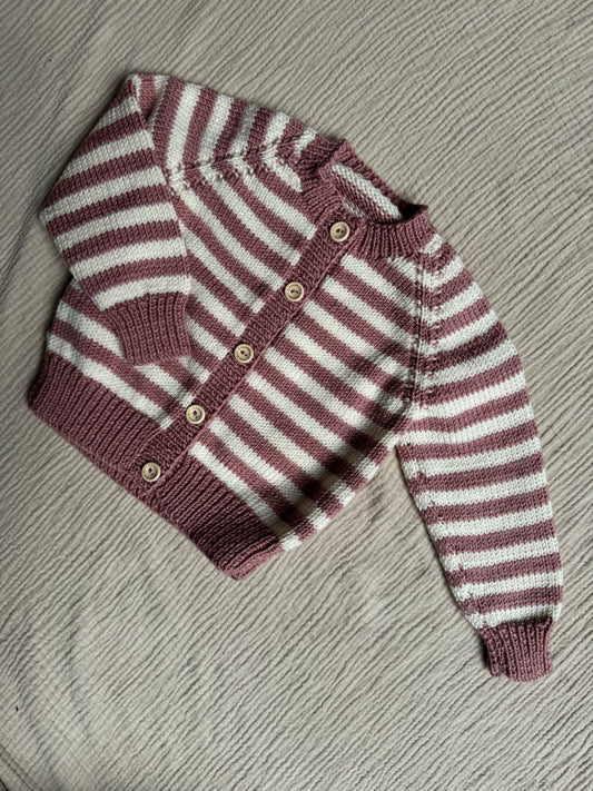 6-12m pink and cream stripe cardigan