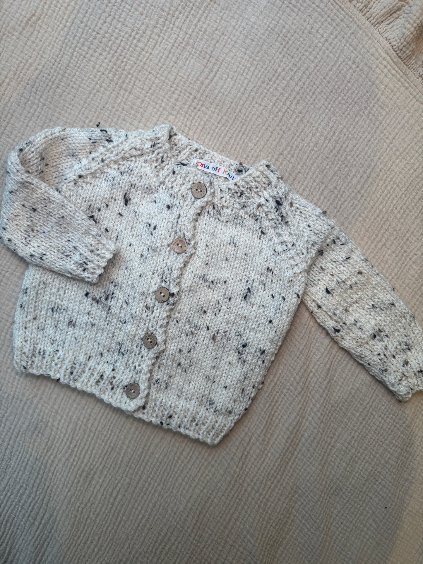 3-6m neutral fleck Aran cardigan