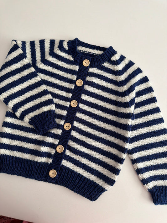 4-5 years navy and cream stripe cardigan