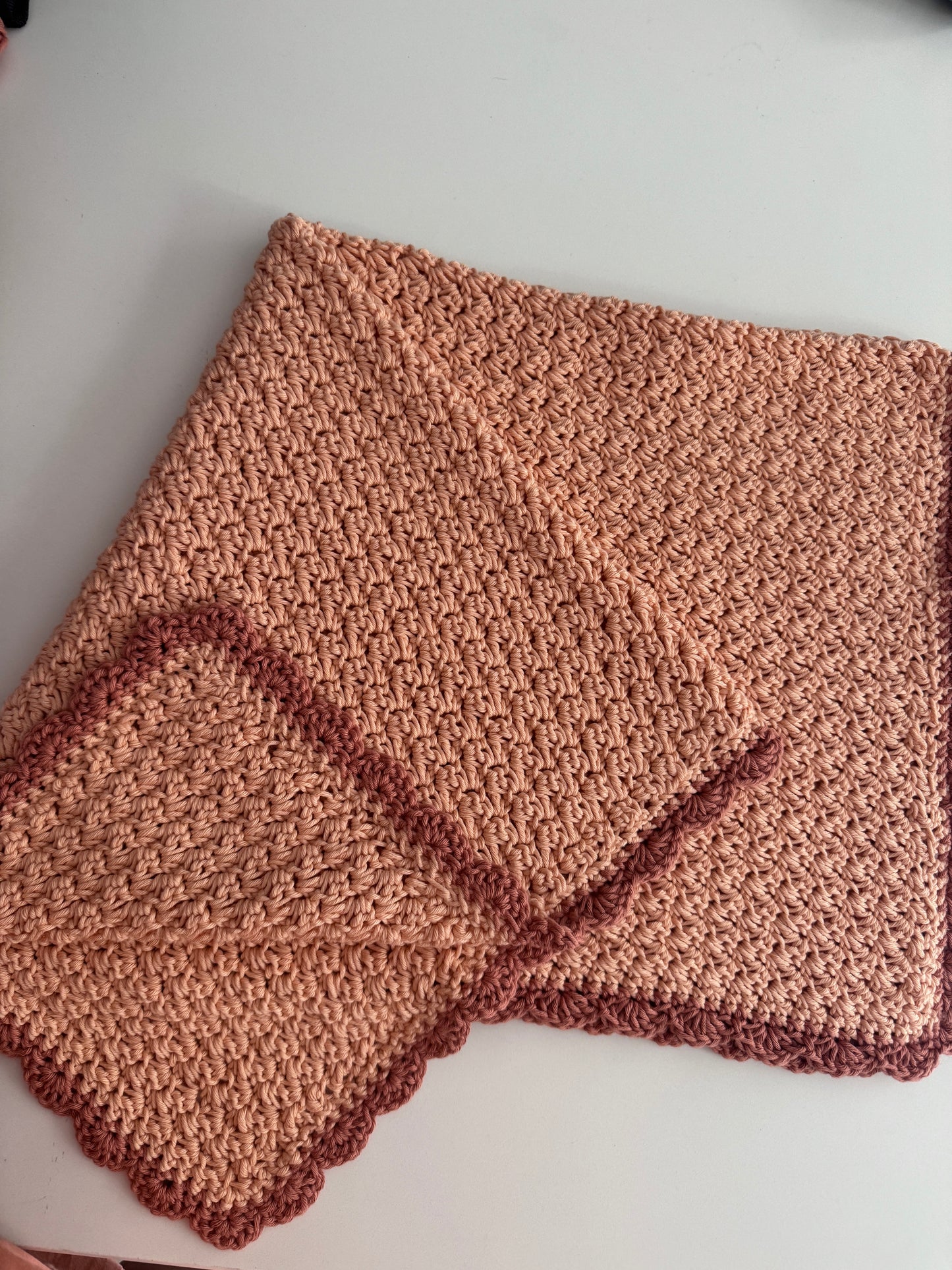 Stroller blanket hand crochet in peach shades