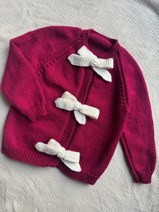 4-5 years claret with cream bows cardigan
