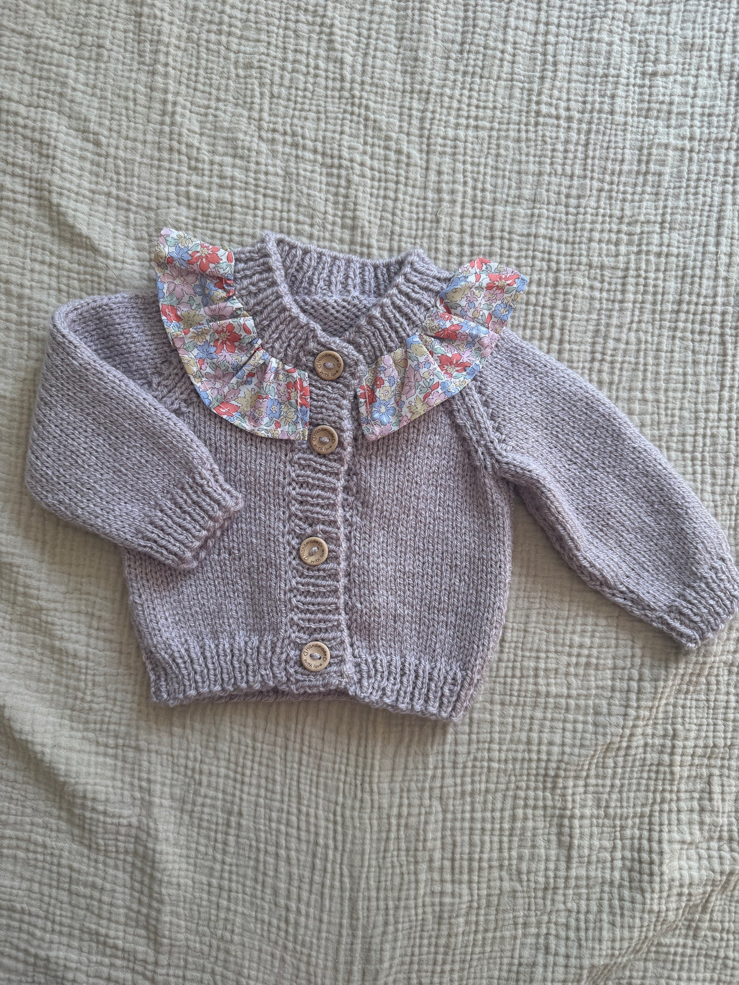 Newborn mushroom with liberty collar (purple undertones) cardigan