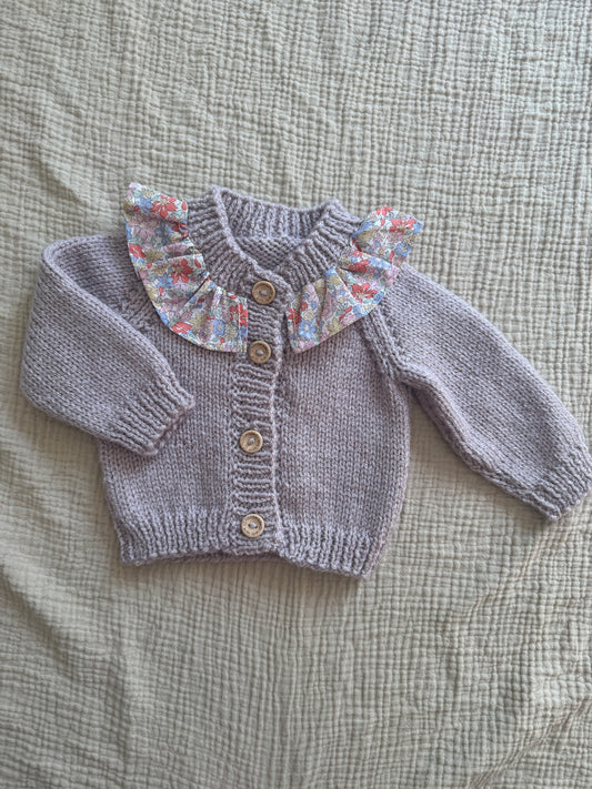 Newborn mushroom with liberty collar (purple undertones) cardigan