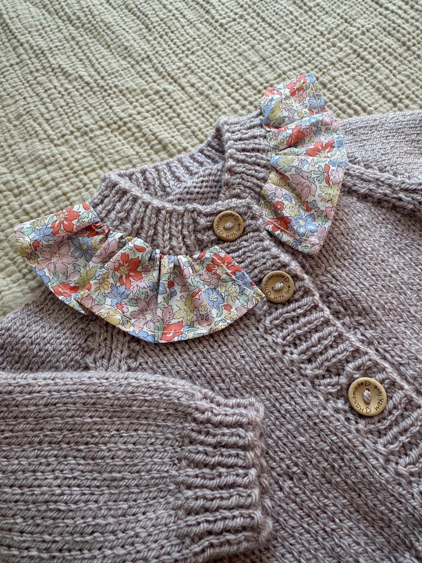 Newborn mushroom with liberty collar (purple undertones) cardigan