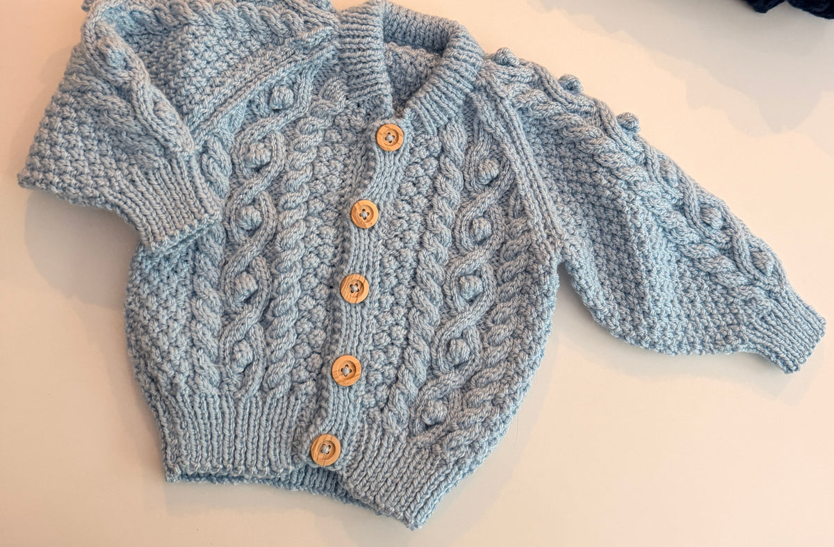6-12months cloud blue Aran cardigan